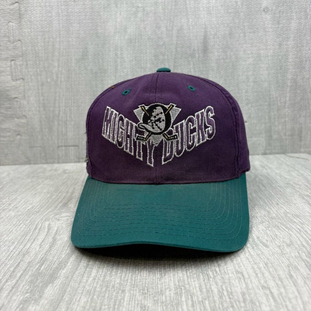 Vintage Anaheim Might Ducks‎ Hat Cap Snapback Maroon Teal V Logo Big NHL Hockey